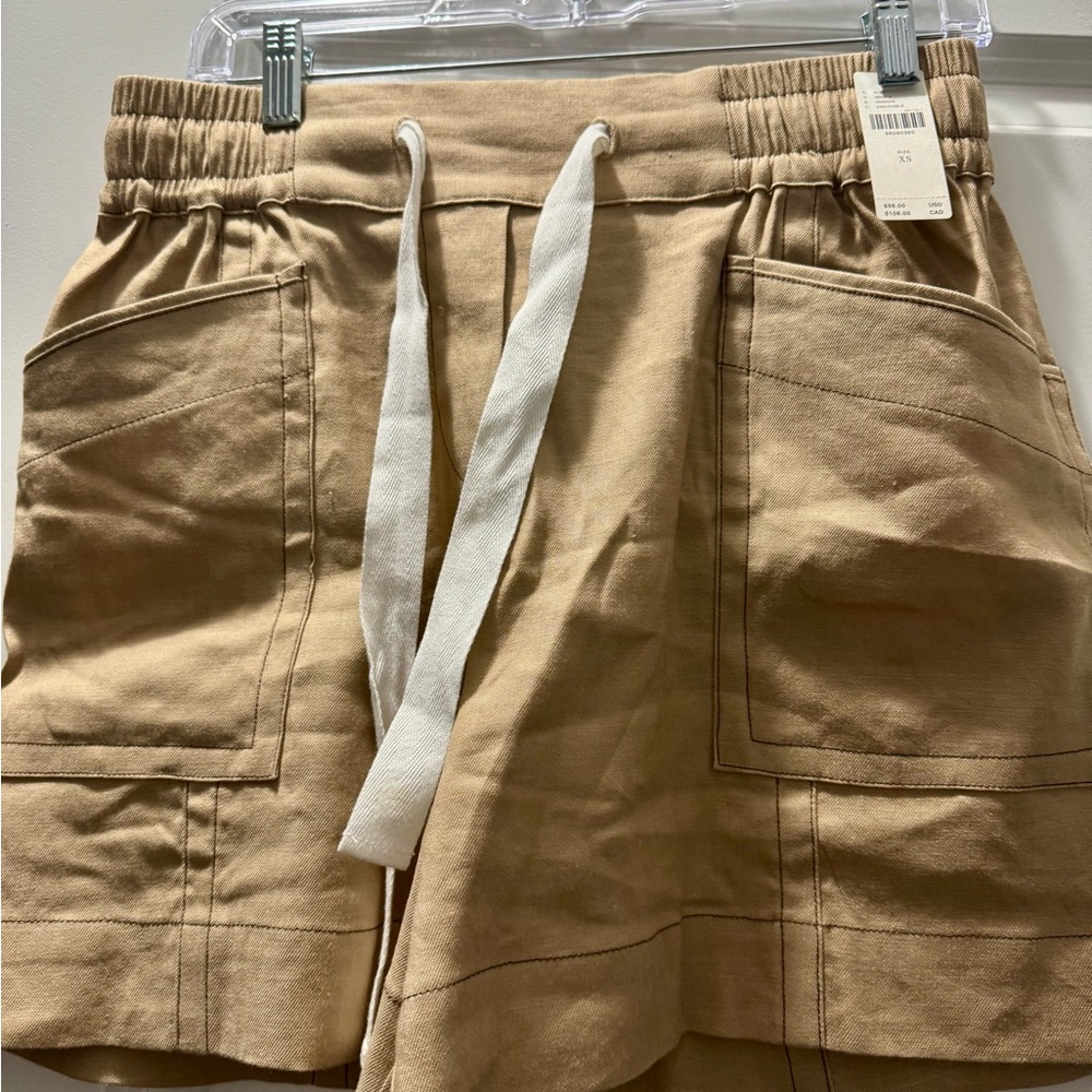 Anthropologie Tan Cargo Shorts with White Drawstring